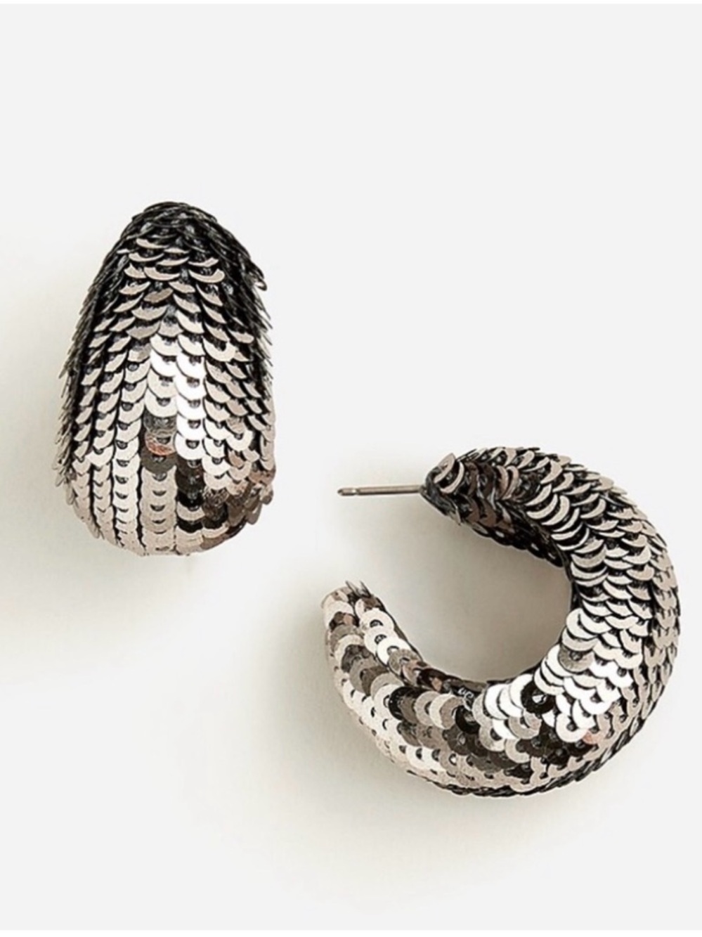 J crew sequin hoop earrings gunmetal NWOT